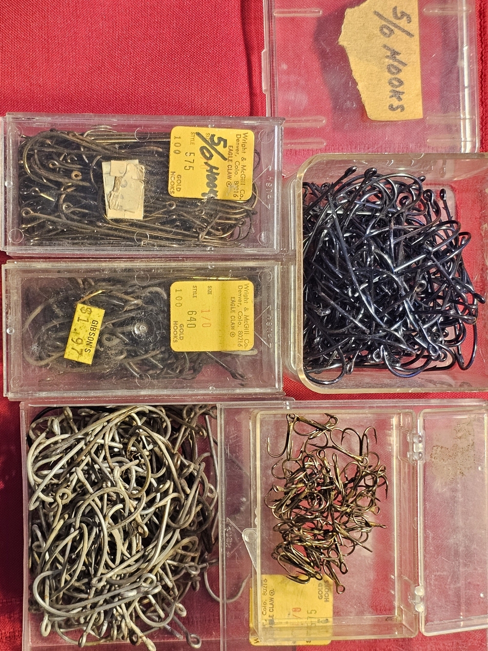 Assorted Men's Fishing Hooks - Black and Bronze Mix, 5 Boxes Various Sizes